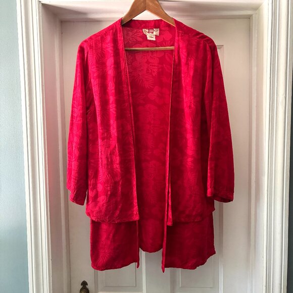 Vintage Hilo Hattie Red Hibiscus Hawaii Kimono Jacket Open Front Medium - Picture 1 of 14